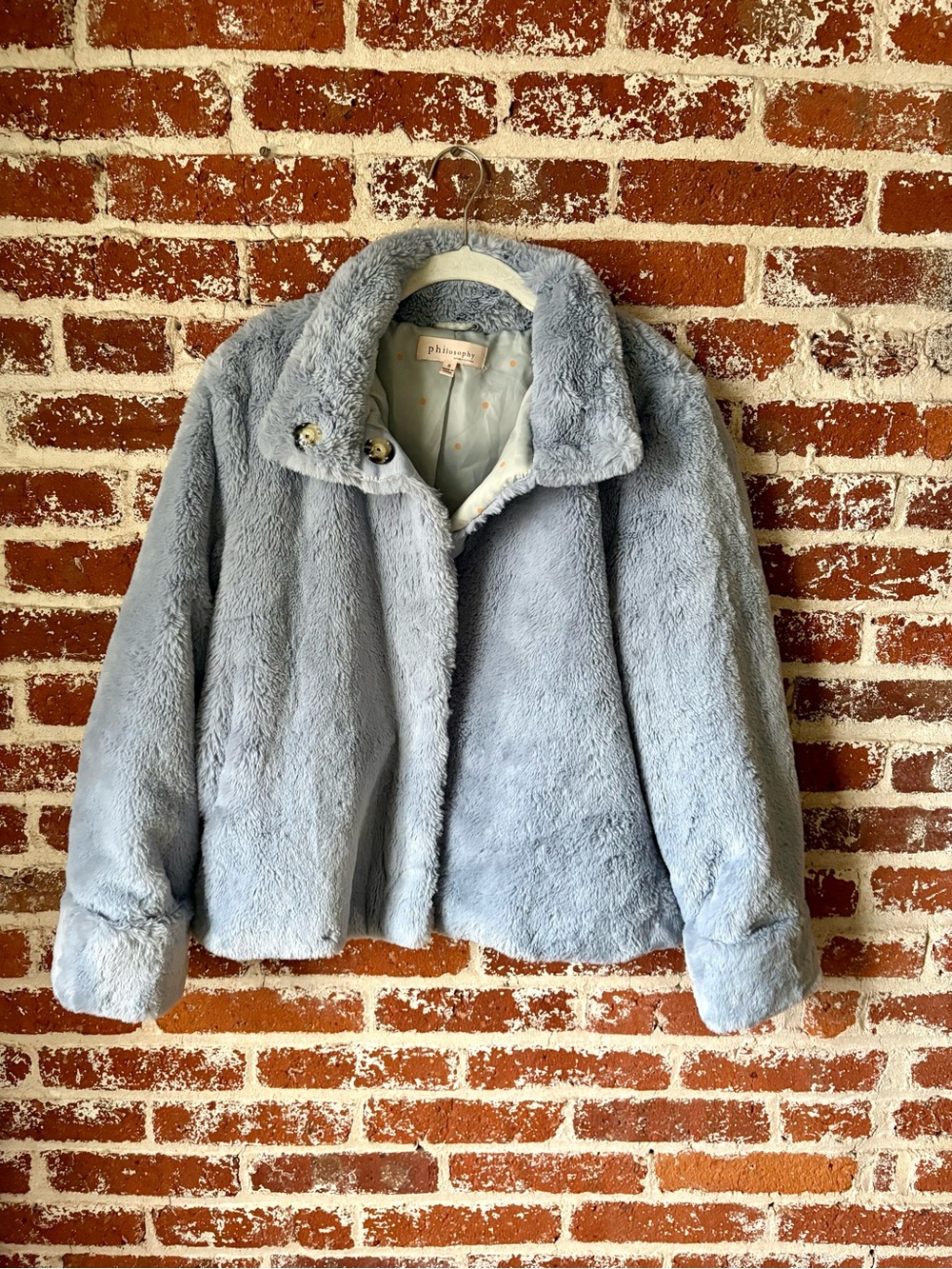 Philosophy Light Blue Fuzzy Teddy Jacket w/Buttons